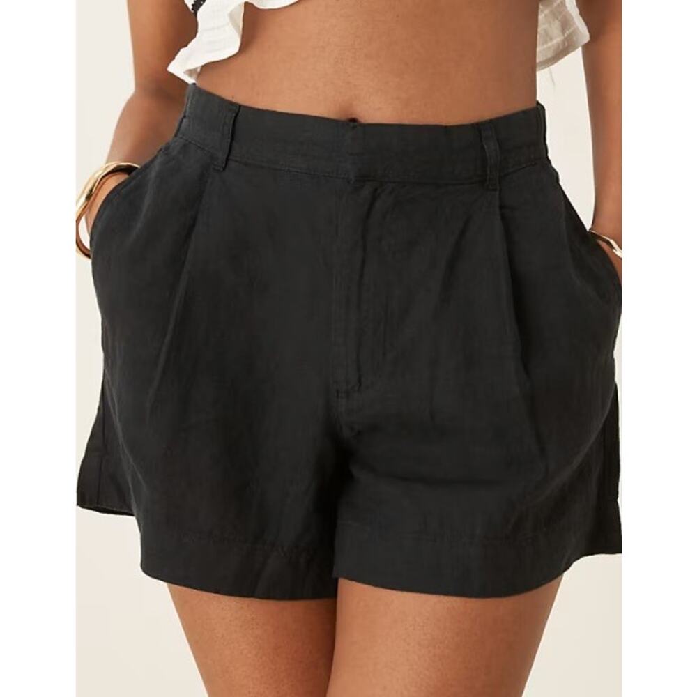 Abercrombie & Fitch Black Linen Blend High-Waist Shorts